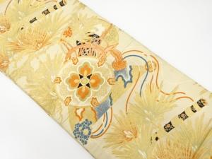 アンティーク　松に古楽器模様織り出し丸帯（材料）